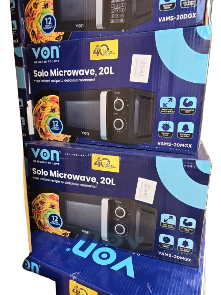 VON VAMS-20MGX Microwave Oven - 20L Manual Solo - Black - 1 Year Warranty